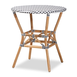 Baxton Studio Tavor Classic French Black and White Weaving and Natural Brown Rattan Dining Table